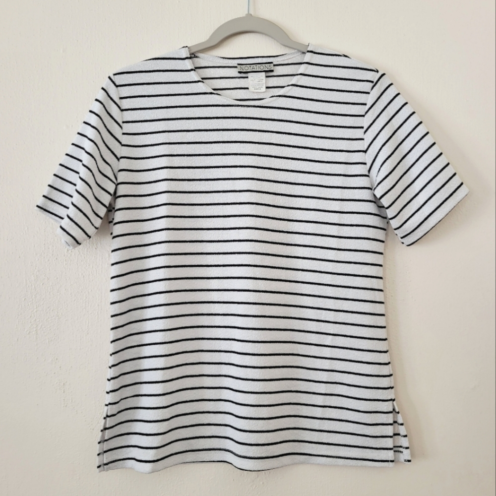 Notations Women's Vintage 1990s White Black Short Sleeve Striped Top Size Small